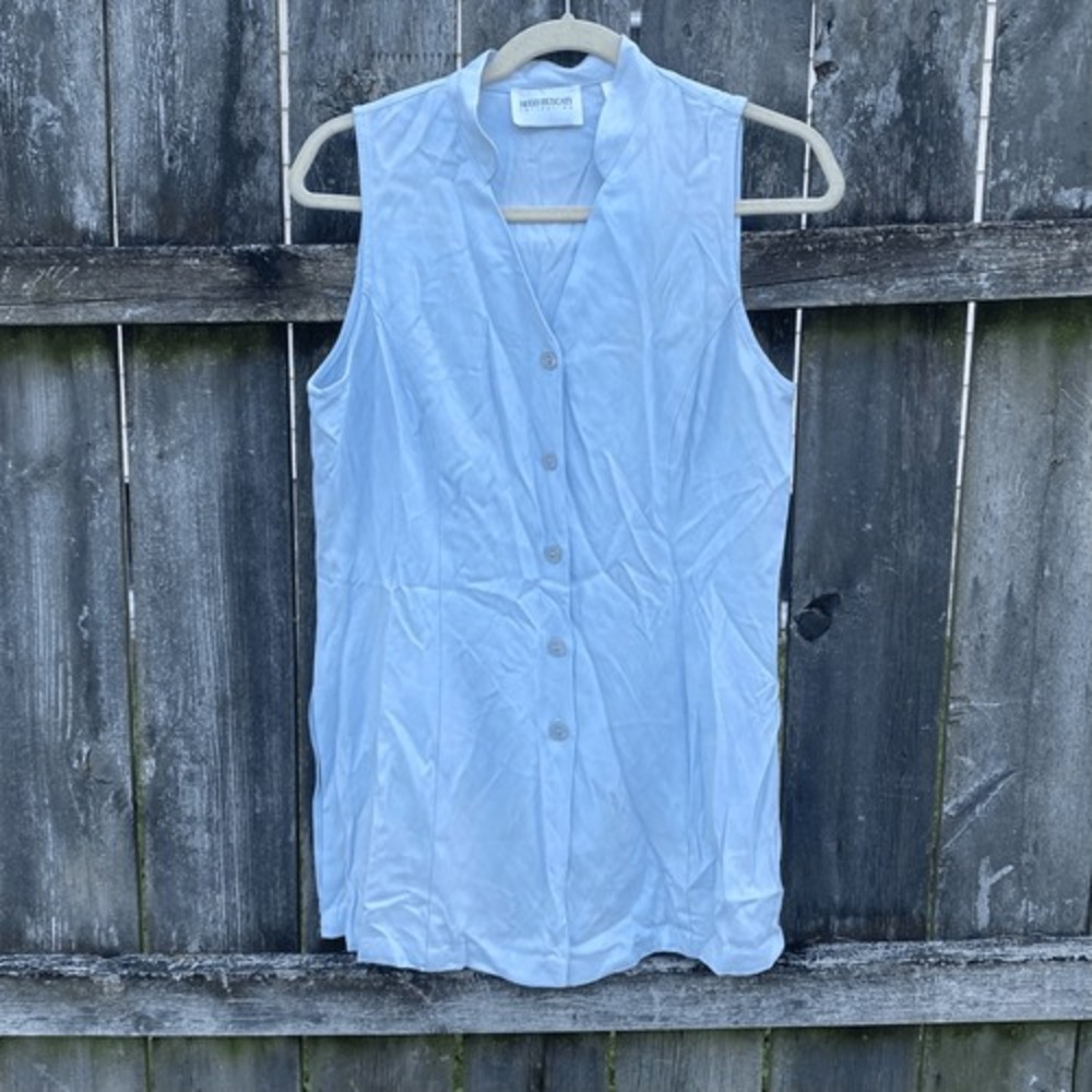 Hugo Buscati Collection Womens Light Blue Sleeveless Button Front Blouse Size 10